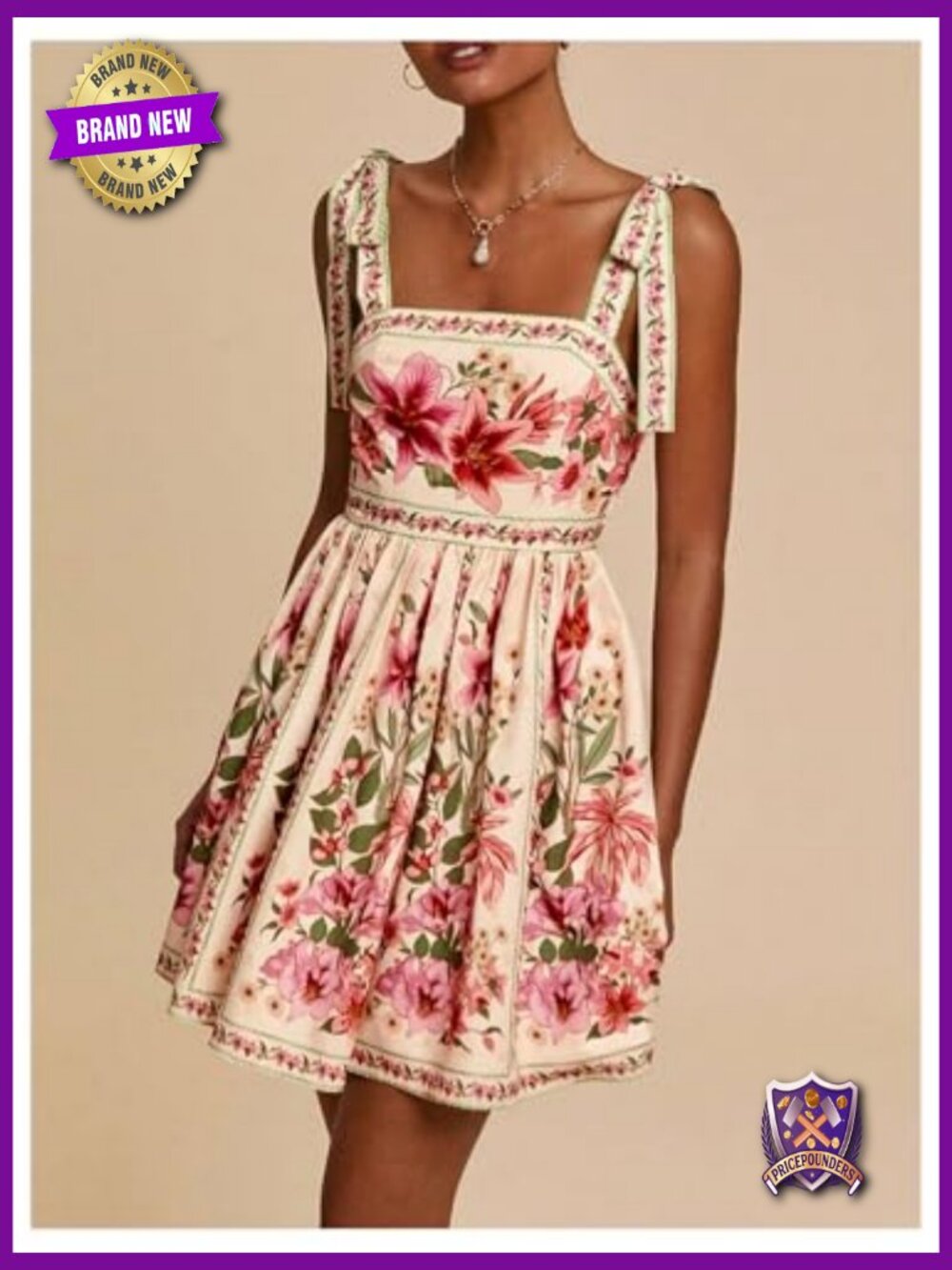 Sleeveless Floral Boho Mini Dress Square Neck Ruffle Hem Summer Casual - Picture 3 of 6